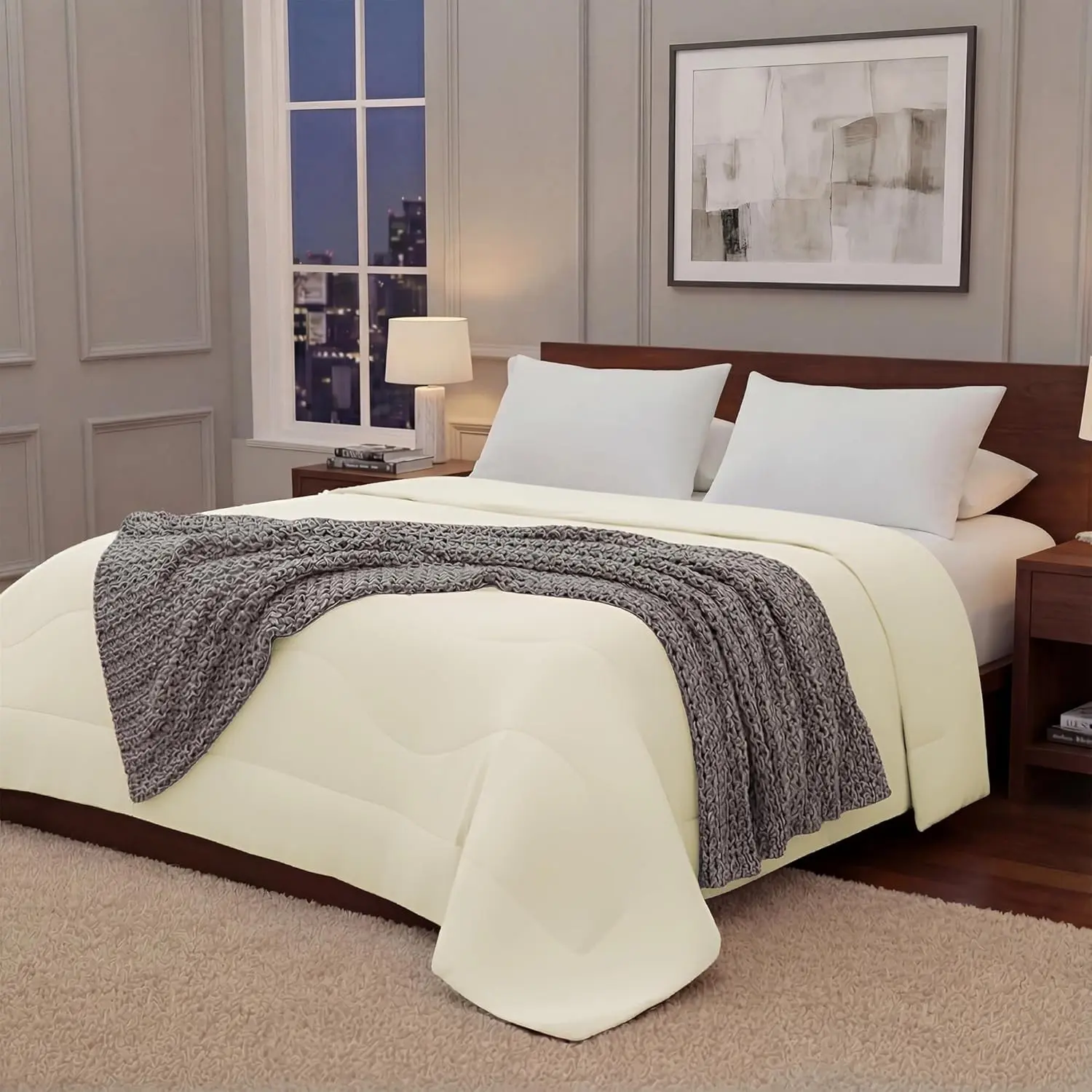 Cooling Comforter King Size Cooling Blankets for Hot Sleepers Lightweight Summer Comforter Soft Q-Max>0.4 Breathable Cold Sleeping Blanket 108x90 Ivory