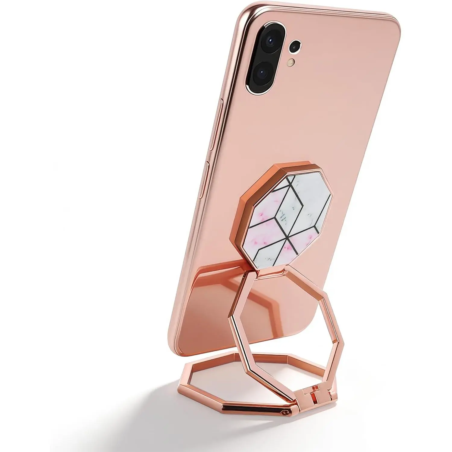 Phone Ring Holder, 360° Rotation Foldable Metal Kickstand Phone Grip Cell Phones Stand for Smartphones Desk(Rose Red)