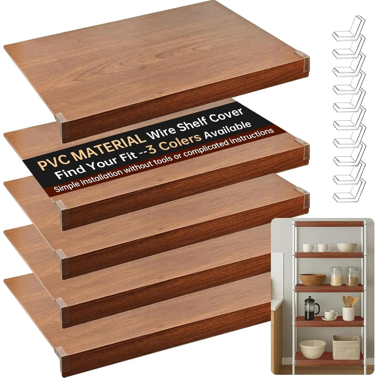 5 count Wire Shelf Covers for Pantry, Preventing Leakage of Items & Removable, PVC Wire Rack Covers for Shelves Closet Kitchen
