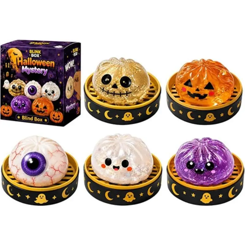 Halloween Glitter Squeeze Dumpling Toy Set, Fun Squishy Toys for Kids & Adults, Perfect Gift for Halloween Parties, Relaxing Sensory Play Kit