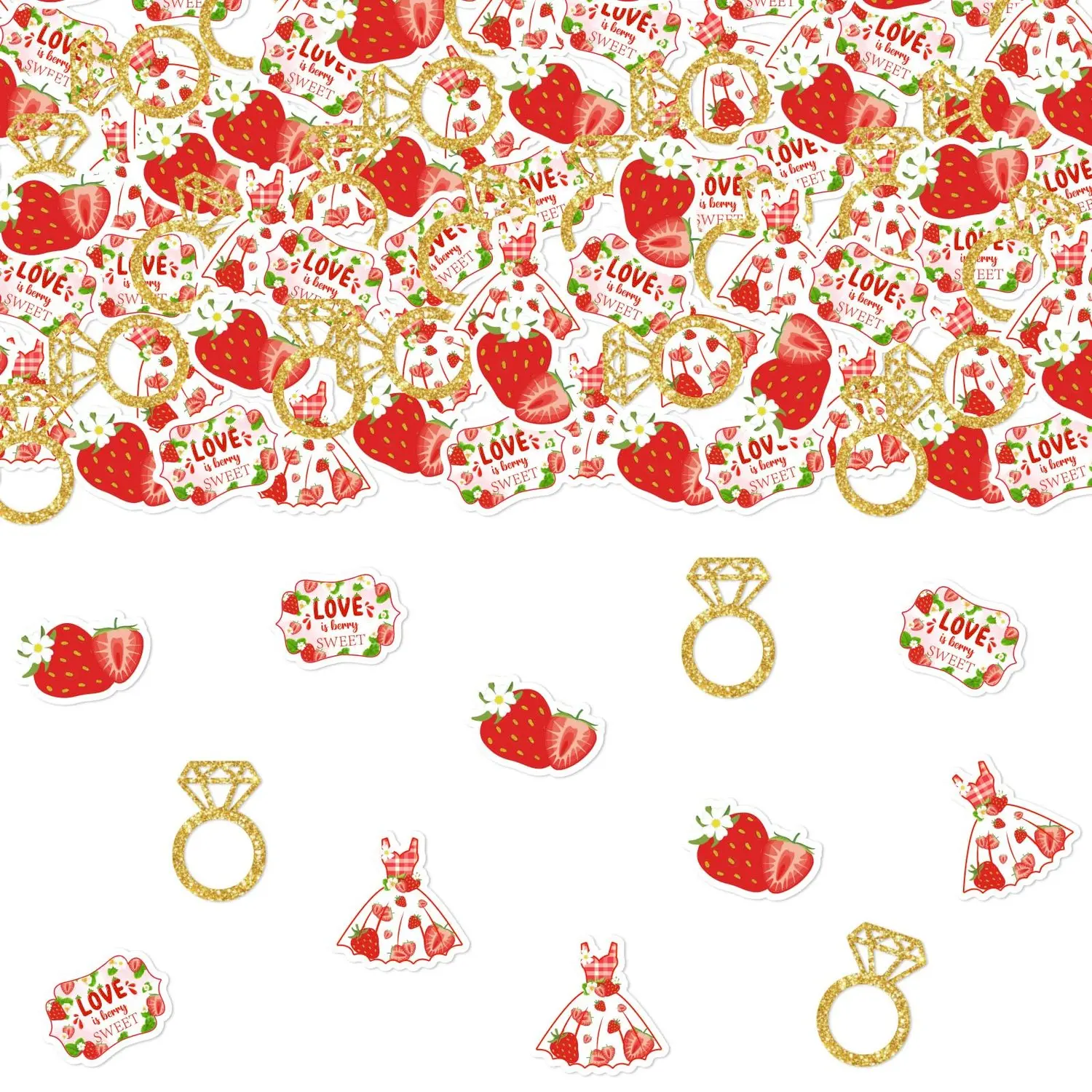 200pcs Paper "Love is Berry Sweet" Glitter Strawberry Confetti, Home & Festive Party Supplies for Women's Bridal Shower, Wedding Engagement, Fruit-Themed Table & Wall Decor