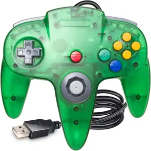 Classic N64 USB Controller, N64 Remote Wired USB  Joystick Controller for Windows PC &  & Raspberry Pi Clear Green
