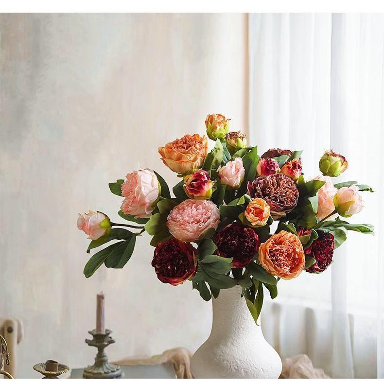 High-Quality Chinese Style Artificial Peony with Burnt Edges, Silk Flowers for Home Decoration and Photography Props