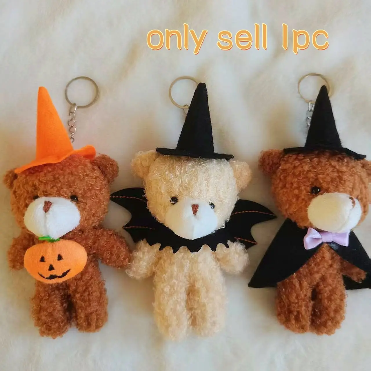 Halloween Theme Plush Bear Keychain, Pumpkin and Bat Cape Designs, Includes Key Ring, Car Key Chain, Backpack Charm, Perfect Gift