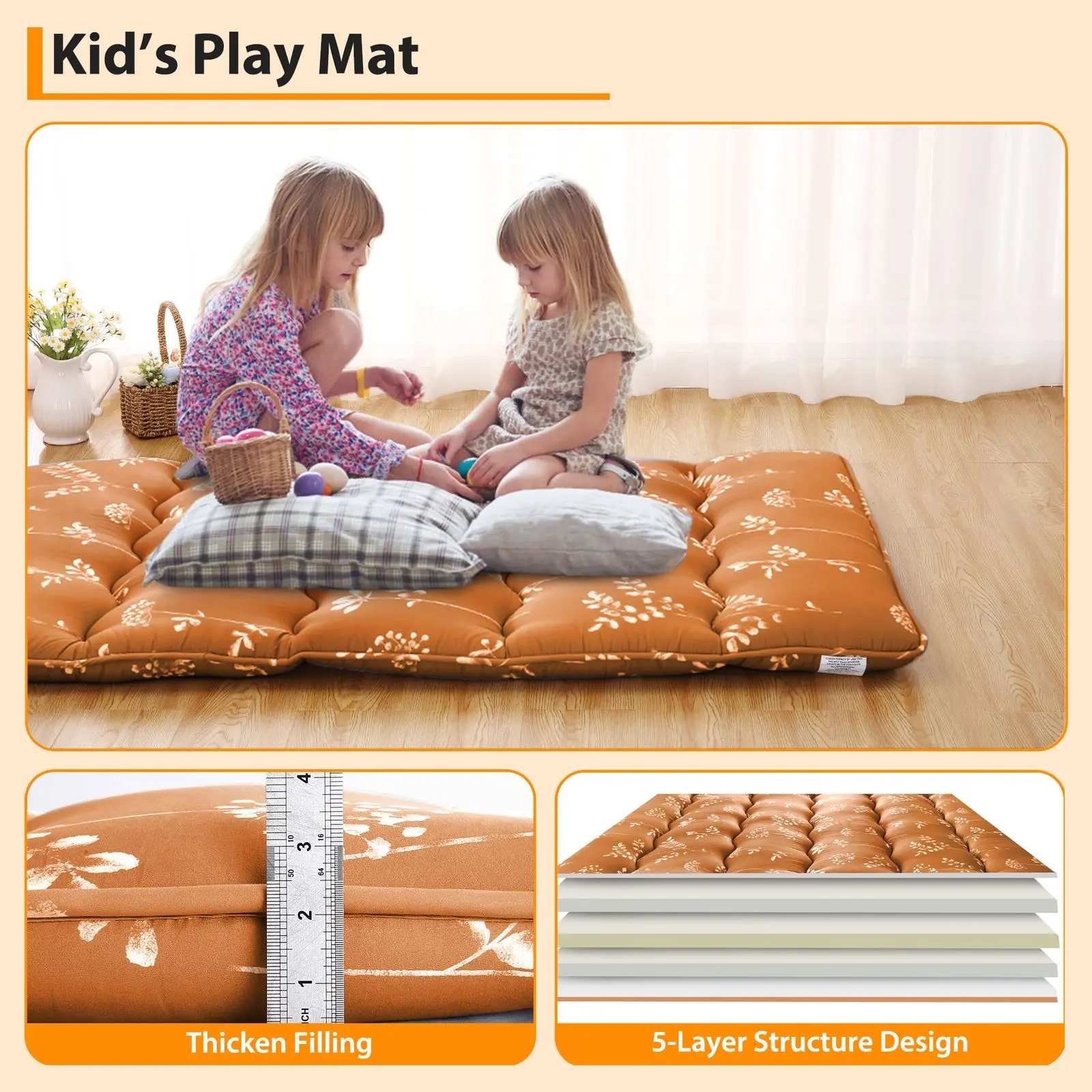 Twin Size Japanese Floor Bed with Futon Mattress - Boho Brick Red Bed Frame, Tool-Free Assembly Heavy-Duty Platform Bed Suitable for Small Spaces, Housewarming Gift & Christmas Decorations