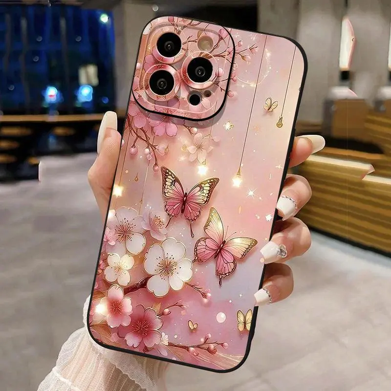 Butterfly and Flower Design Matte Soft TPU Cover - Protective Shockproof Plastic Casing, Flexible Fit Hugs Your Phone Securely, HD Transparent, for iPhone 11,12,13,14,15,16 Pro Max,16E Mini,XR,XS,X,7,8 Plus,SE2 Mobile Accessories