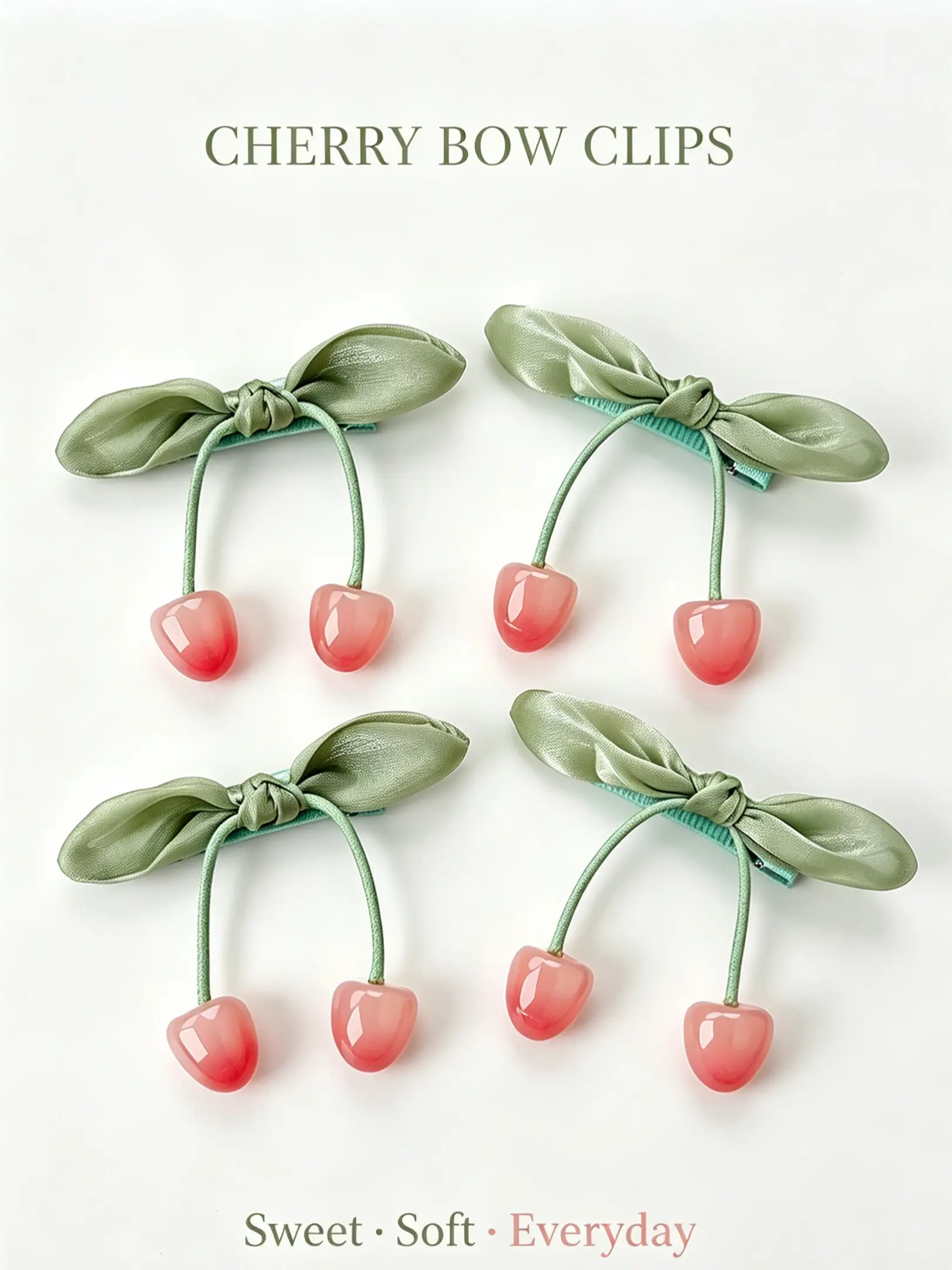 4Pcs Sweet Cherry Bow Hair Clips Cute Aesthetic Hair Barrettes Vintage Decor Hair Accessories for Women Girls Daily Party Wear Fun Hair Clips