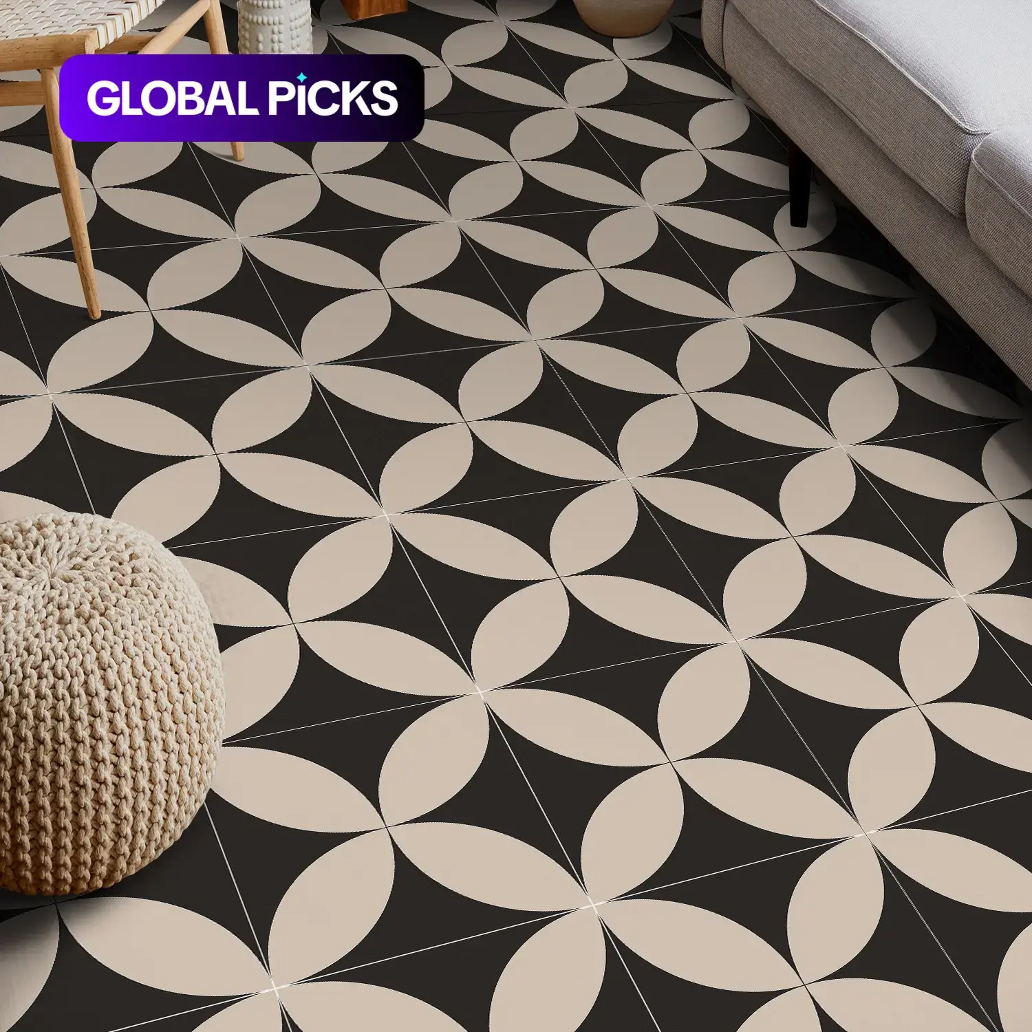Vintage & Geometric Flower Pattern Decorative Tiles, Oilproof Peel-And-Stick Floor Decoration for Kitchen/bathroom/living Room, Easy Install Starburst Design, Versatile Use, Geometric Pattern Waterproof Flooring #GLOBAL PICKS