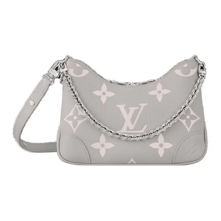 Louis Vuitton Boulogne Grained Calfskin Crossbody Bag for Women, Silver-Tone Hardware, Textured, Gray