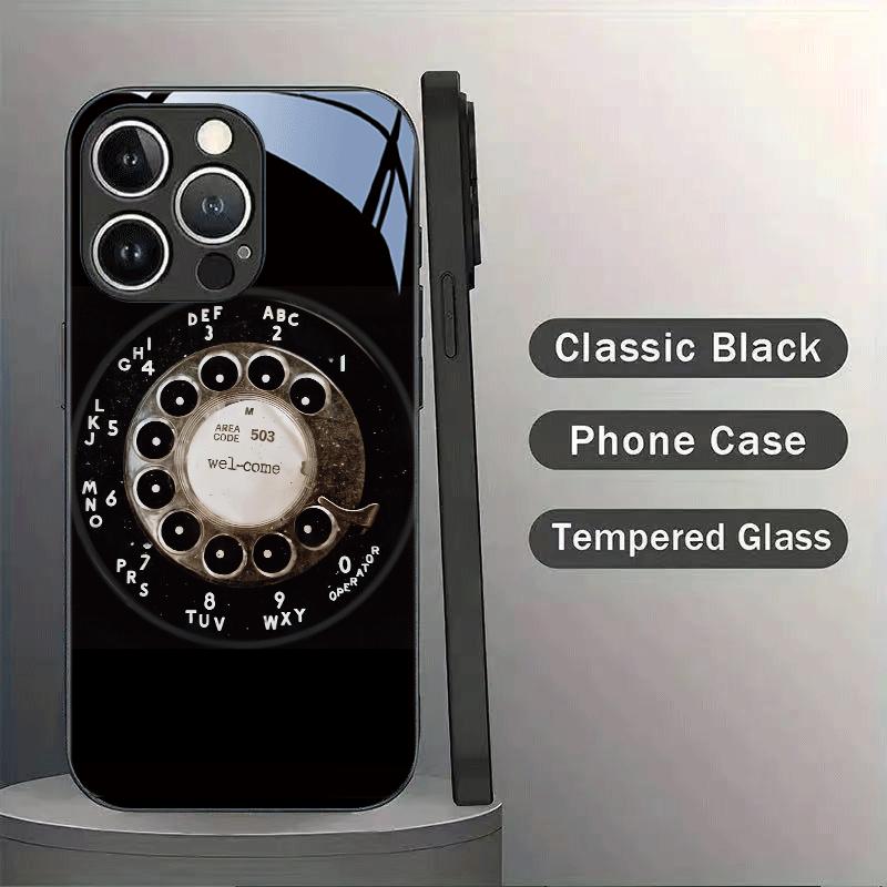 Creative retro telephone design tempered glass anti-fall phone case,for iPhone 17 Pro Max Phone Case 17 Air 16 E 15 Plus 14 13 12 11, Samsung Galaxy S22 S23 FE S24 Plus S25 ULTRA FE Plus A54 53 52 36 35 34 33 Note 20 Ultra