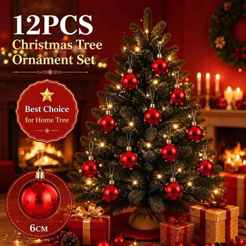 12/24 pieces of 6cm red and gold Christmas tree decorations, shatterproof Christmas balls, suitable for holiday party decorations, home decor, Halloween and Christmas arrangements.