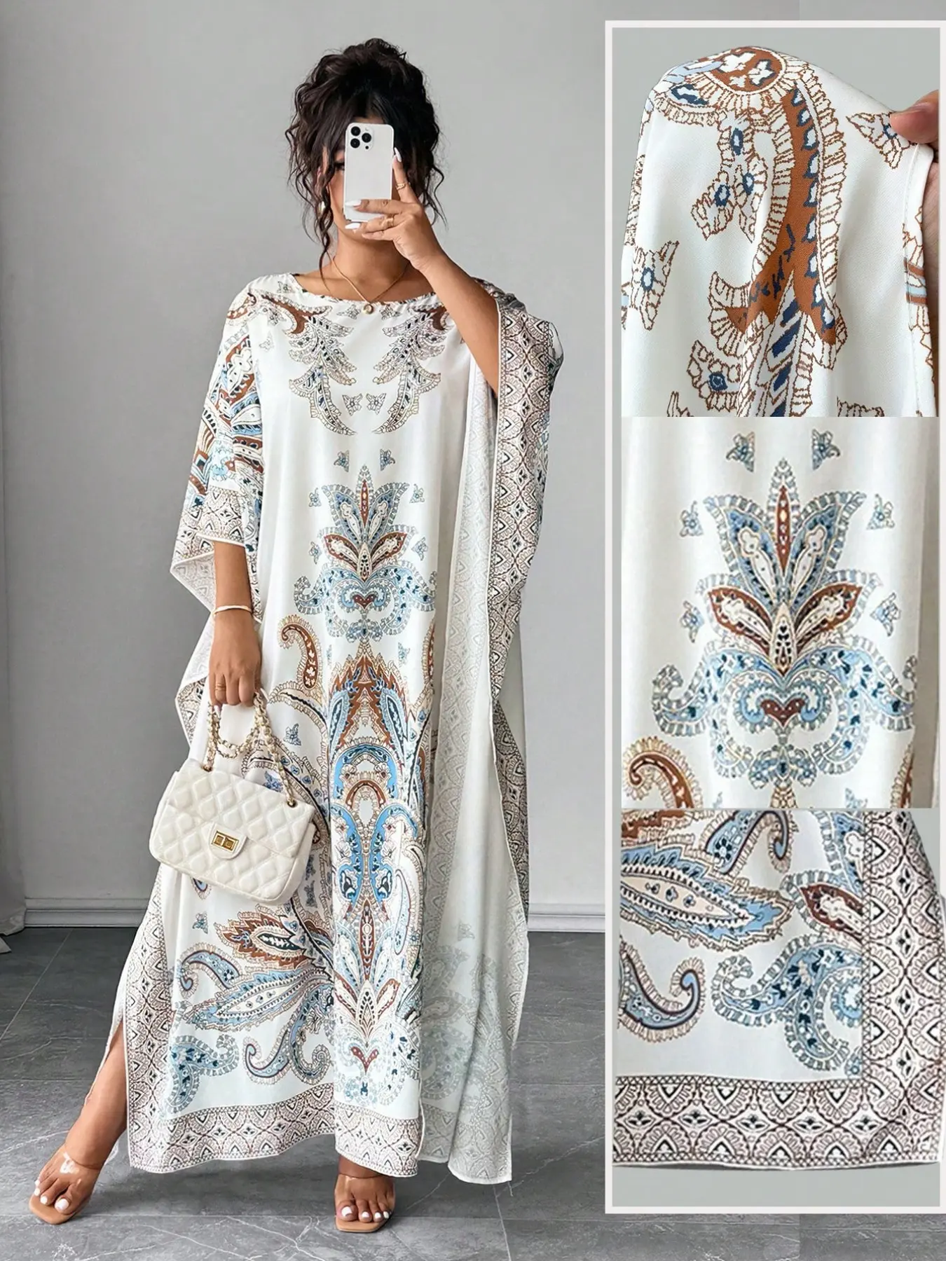 Women's Casual Loose-Fit Dress, All over Print, Summer Ethnic Style, Split Design, Ideal for Daily Wear, Beach & Vacation