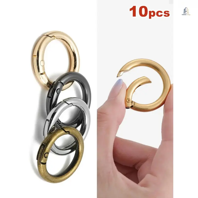 10 Pcs Metal Alloy Round Spring O-Ring Snap Clips, Durable Spring-Loaded Trigger Keychain Rings, Heavy Duty Hooks for Keys, Crafts Use, Handbag Charm Accessories, Purse Accessories, Trigger Snap
