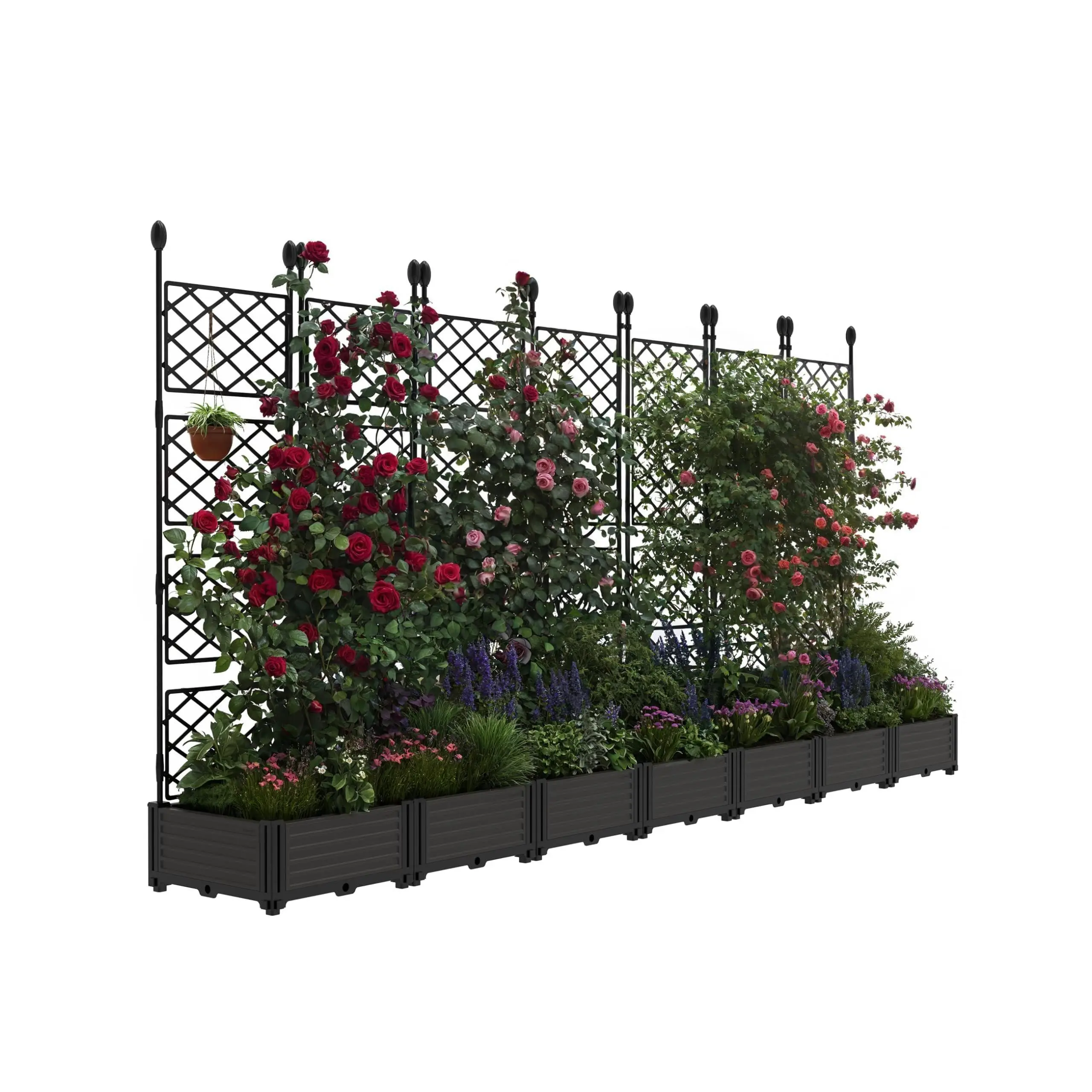 7 Pcs Planter Box with Trellis, 294" x 63"Tall Plastic Planter Box for Climbing Plants, Outdoor Vertical Garden with Privacy Screen for Patio, Balcony, Backyard, 2 Different Installation Methods, 2Pcs Separate Planter Boxes With Trellis