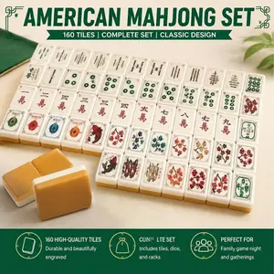 Turmeric Yellow Acrylic Mahjong Set - Complete Set for 160 32mm Durable Engraved Tiles with Artistic Flying Crane Motif, Indoor Recreation Game for Family Home Game Night