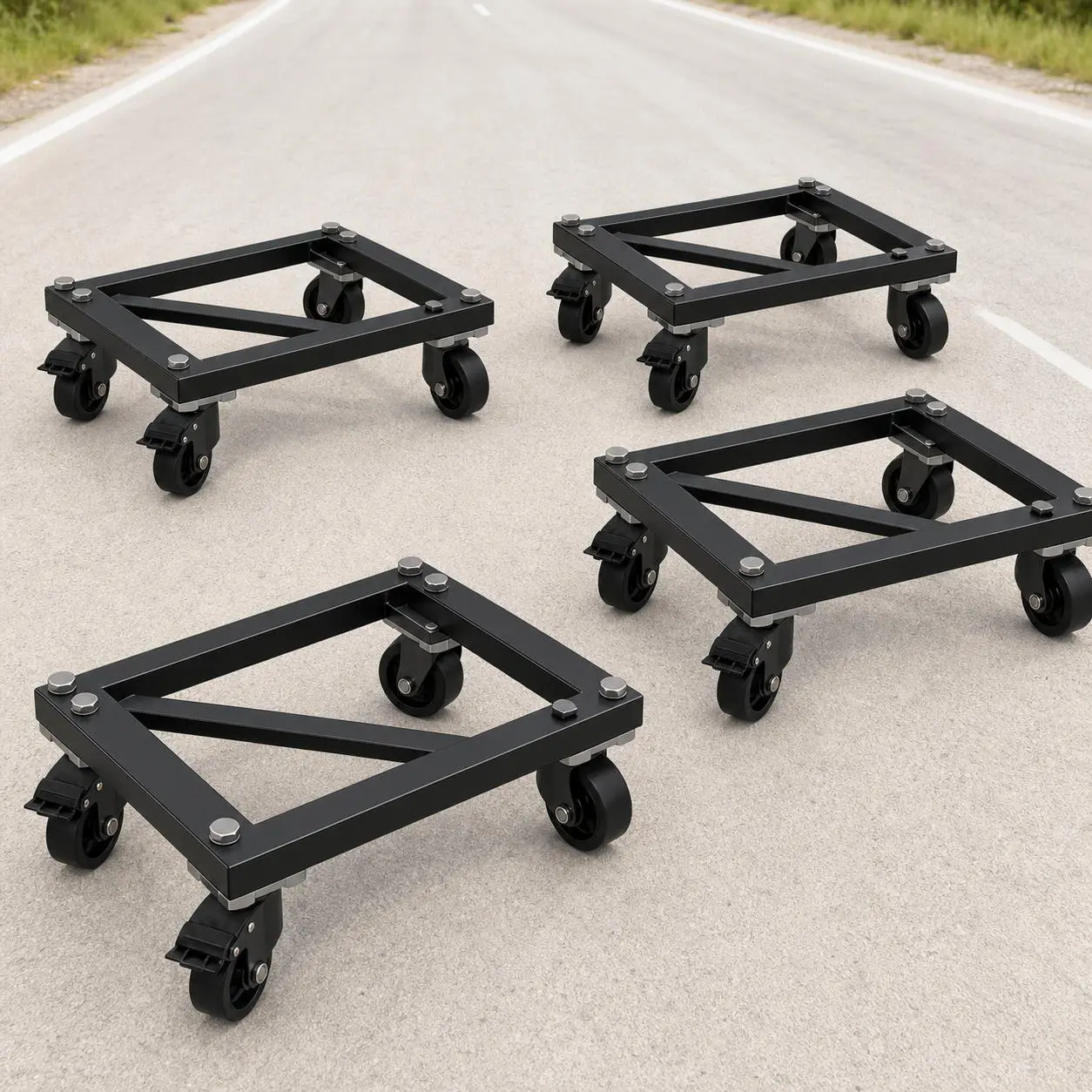 Heavy Duty 6000 lbs Car Dolly Set - Iron Wheel Dollies, Double V-Shaped Design, Locking Brakes, Lockable Swivel Casters - Garage, Auto Shop, Trailers, SUVs, Motorcycles, Boats - 4 Pack