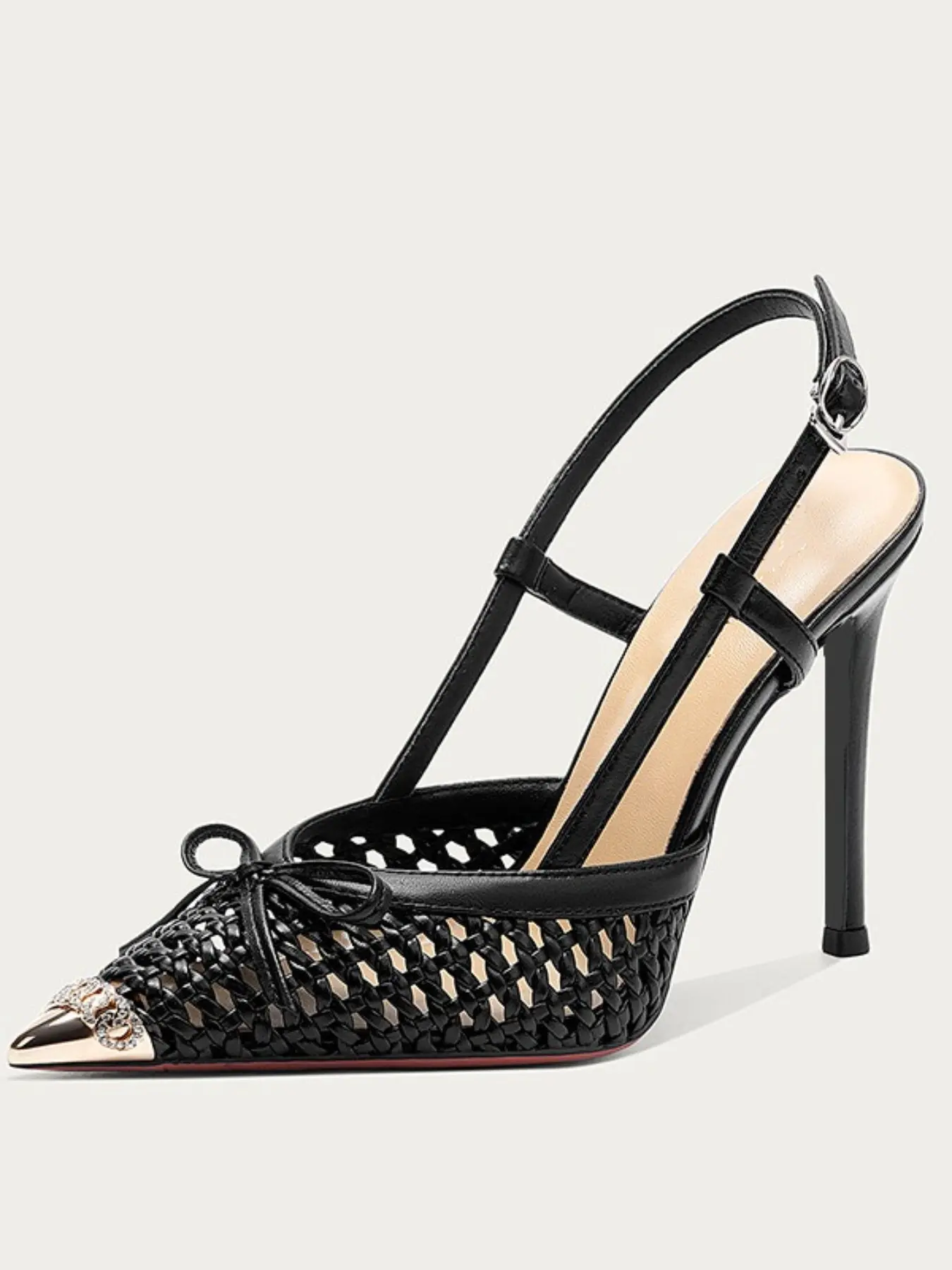 Women's High Heel Sandals, Butterfly Knot Metal Toe, Mesh Upper, Pointed Toe, Back Strap, Summer Footwear, Elegant & Comfortable