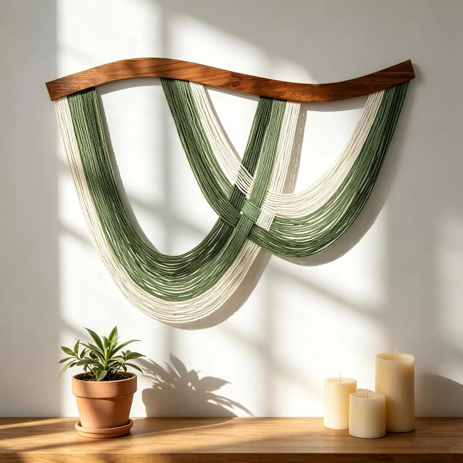 Nature-Inspired Bohemian Starry Green Cotton Rope Macrame Wall Hanging, Large Indoor Boho Home Decor, Quick Setup Art for Bedroom Living Room (31.5x23.6in), Tapestry