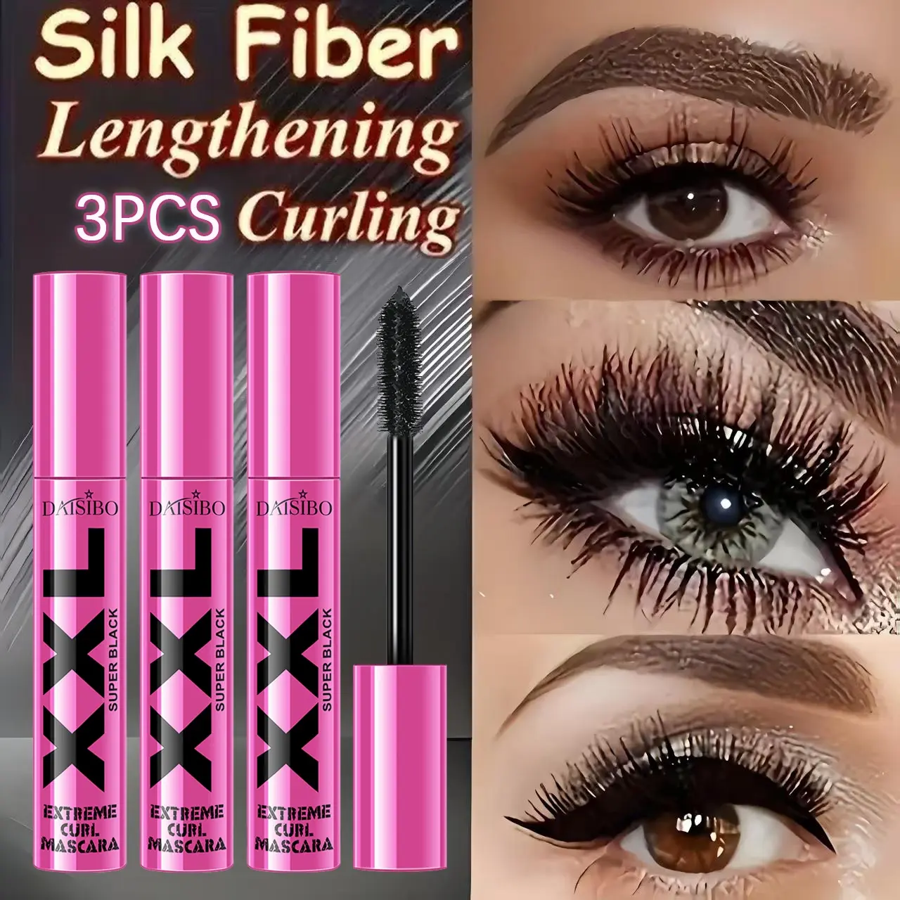 3-Pack Xxl Mascara - Lengthening Mascara, Extreme Length & Volume, Waterproof Long-Lasting 36 Hours, Smudgeproof Natural All-Day Wear, Mascara Volume And Length