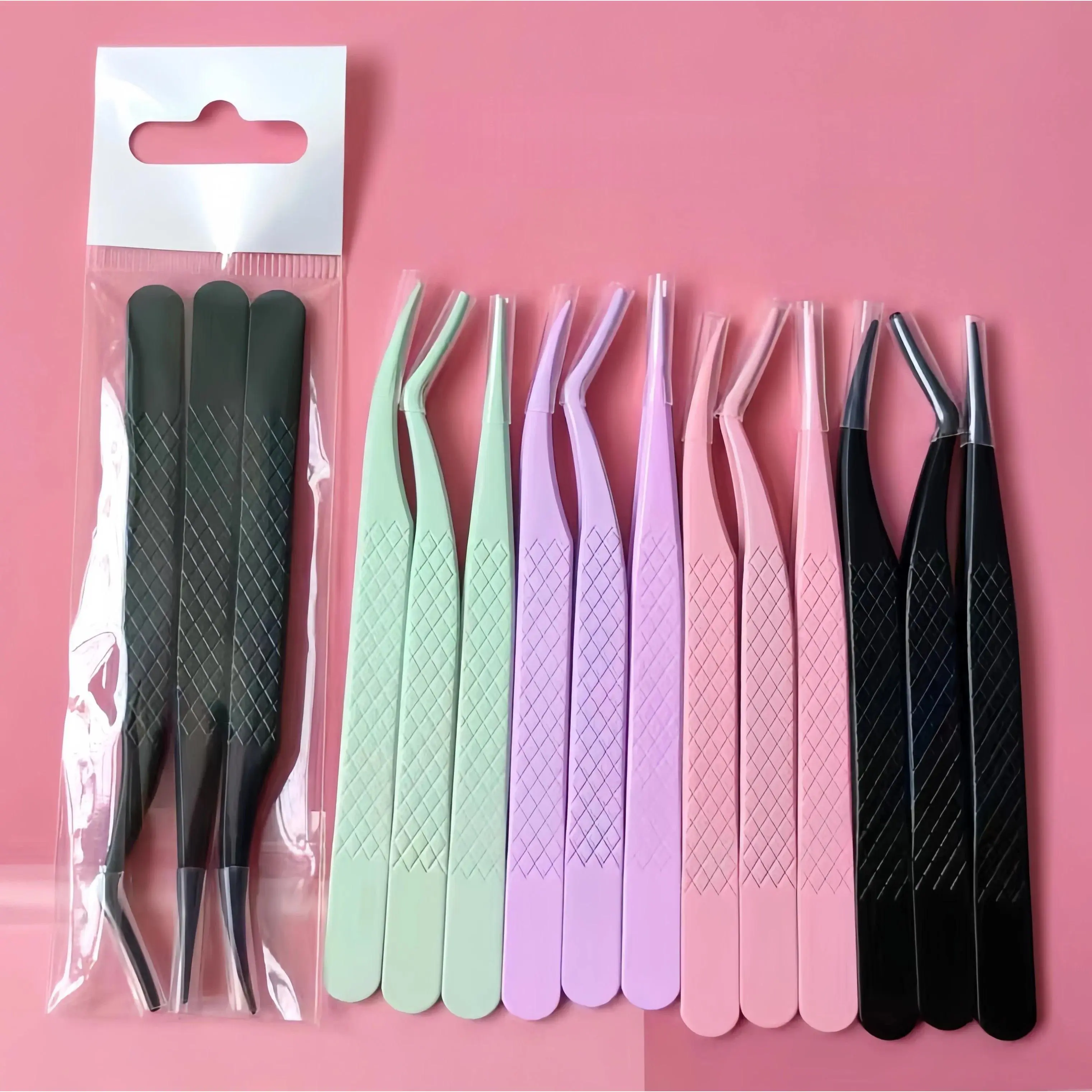 3pcs set Professional Eyelash Tweezers Titanium Curved Head False Eyelash Clamp Tool for Beauty Health Fiber Tip Eyelash Curler