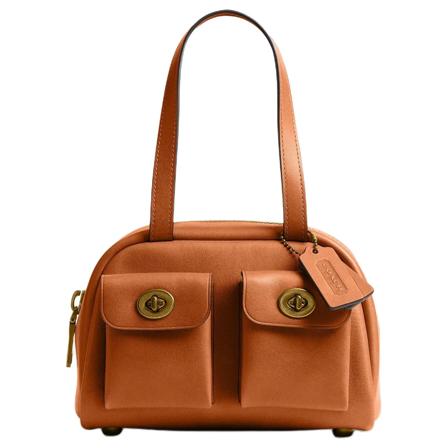 COACH Originals Twin Turnlock 20 Crossbody Bag for Women – Vintage Style in Caramel Leather