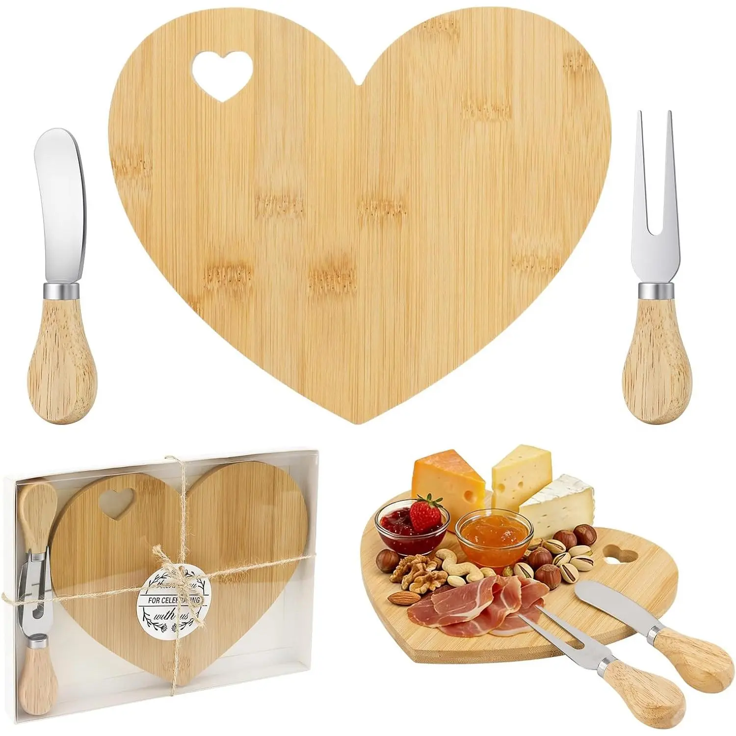 1 Set Bridal  Shower Favor, Heart Shape Charcuterie Board, Small Cheese Board with  and Fork, Small  Heart  Board for Guest Bridal  Shower Prize Wedding Birthday Valentines