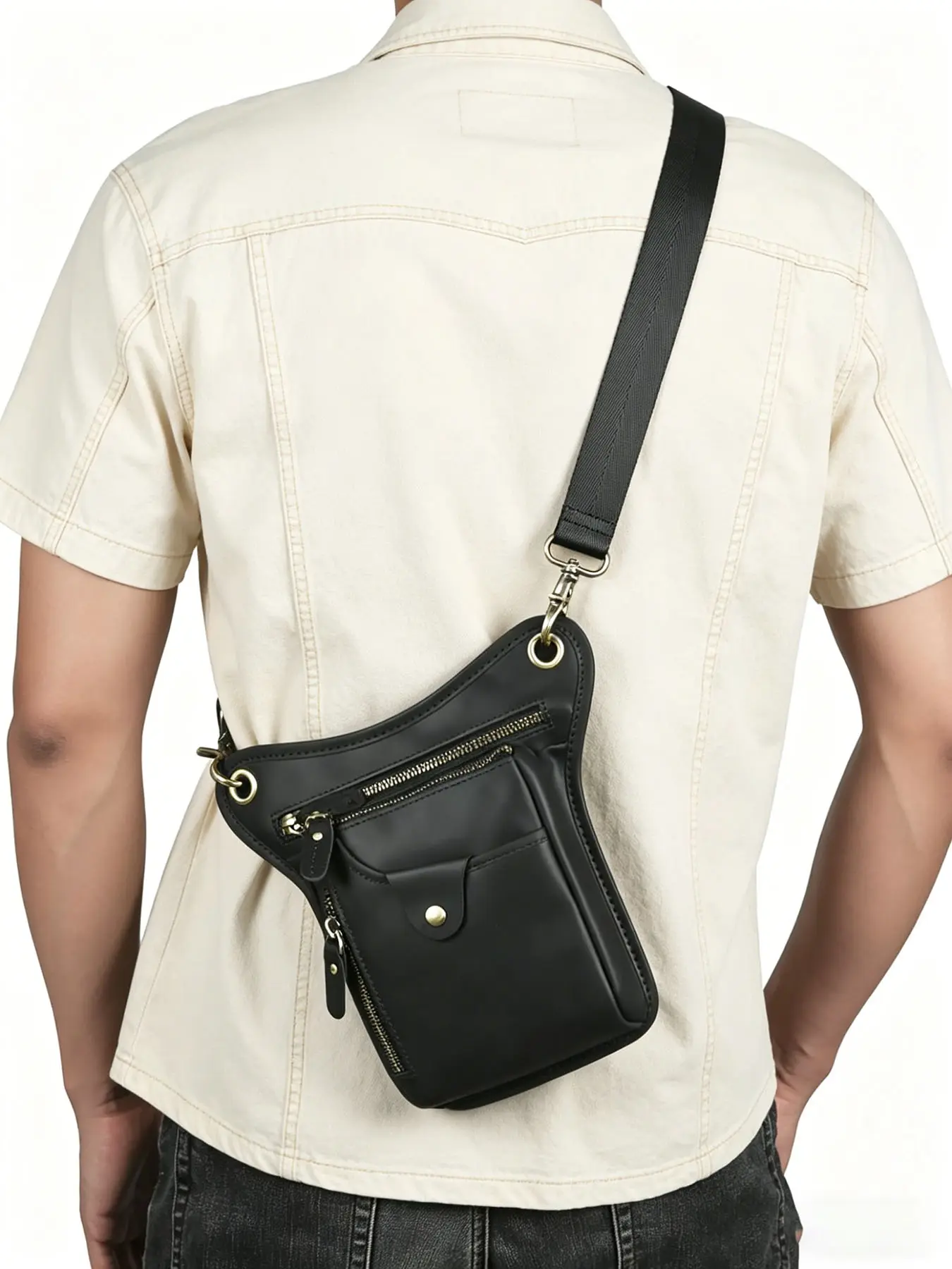 Men's Business Casual Multi-Functional Convertible Leather Bag, Integrated Design Convertible To Shoulder Bag, Waist Bag, Leg Bag And Hip Bag, Carry Bag For Business Trips And Daily Commute Travel Essentials