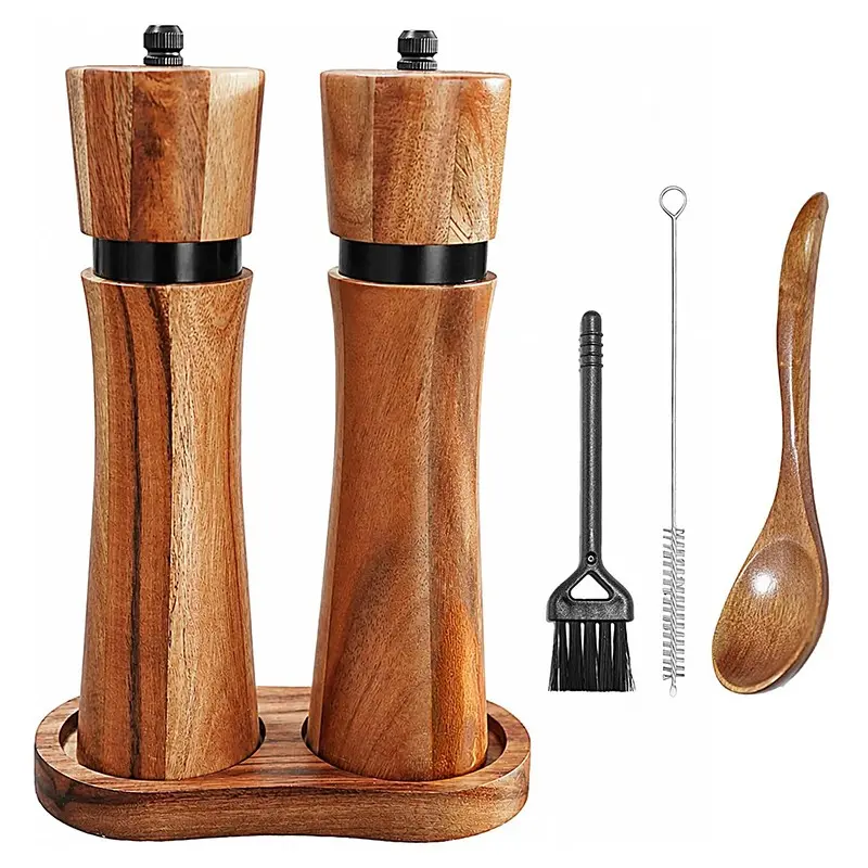 Salt and Pepper Mill Set, Wooden Seasoning Spice Grinder with Ceramic Mechanism, Hand-Cranked Design, Kitchen Gadgets, Ideal Gift for Kitchen & Home Decor