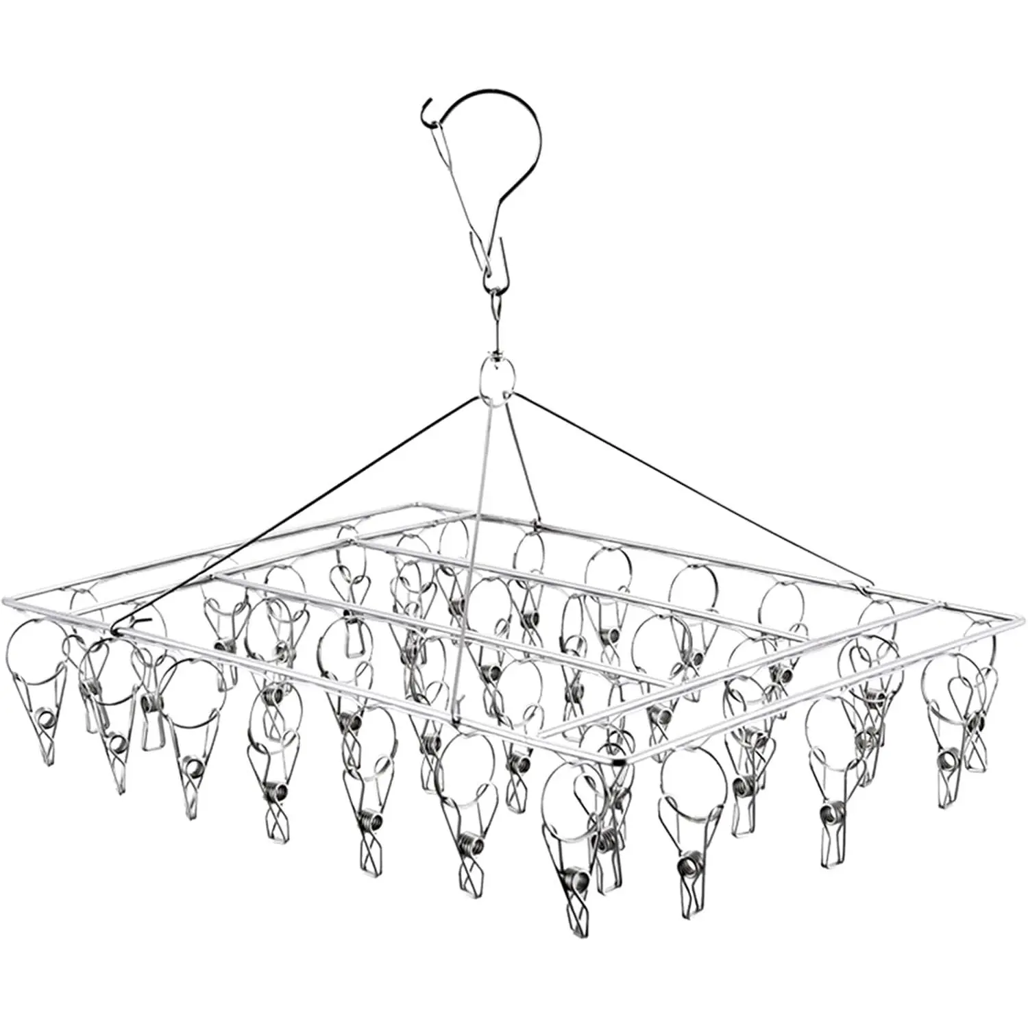 Stainless Steel Clothes Drying Rack with 36 Clips, 1 Pack, 360° Rotating Hanger, Windproof Design for Socks, Underwear, Baby Clothes, Towels, Lingerie, Scarves, Diapers