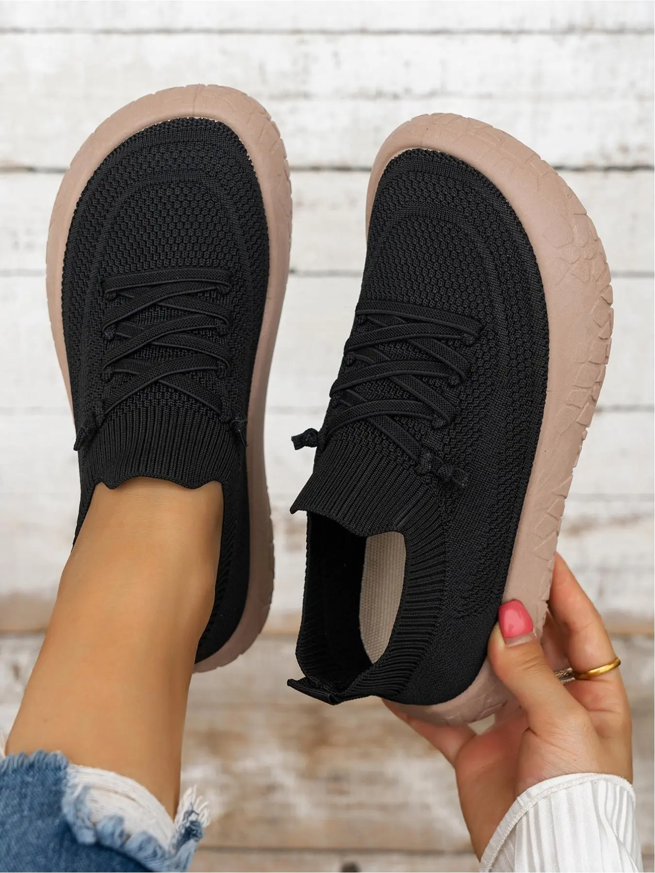Women's Casual Slip-On Walking Shoes with Lace-Up Design, Breathable Mesh, Lightweight Soft Rubber Sole, Anti-Slip, Student Friendly, Comfort Summer Footwear for Commuting