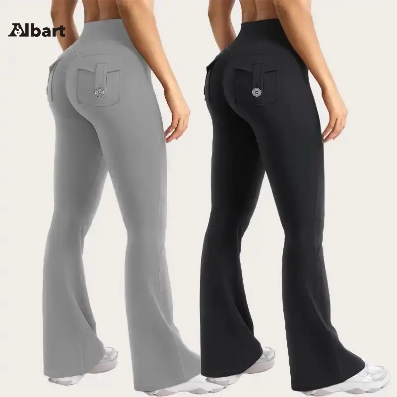 AIbart 2-Pack Women's Fitted High-Waisted Knit Trousers, Slightly Flared with Pockets for Everyday Wear, Clothes For Women, Women's Pants Multi Pack