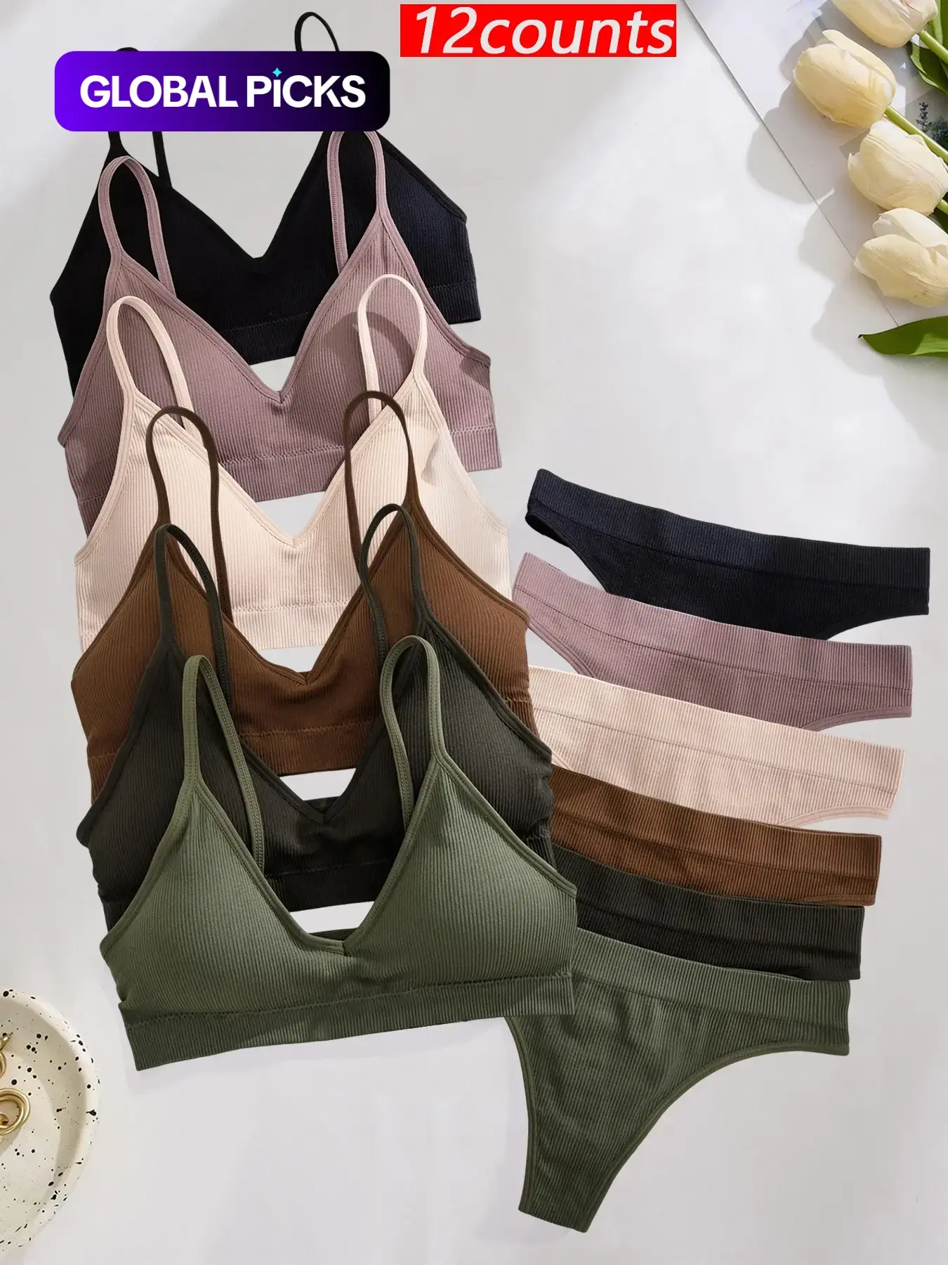 Women's Seamless Spaghetti Strap Wireless Non Underwire Bra Set, Breathable Full Coverage Lingerie, Casual Minimalist Plain Design, Medium Support, All Seasons Essential, Underwear, No Underwire Bras