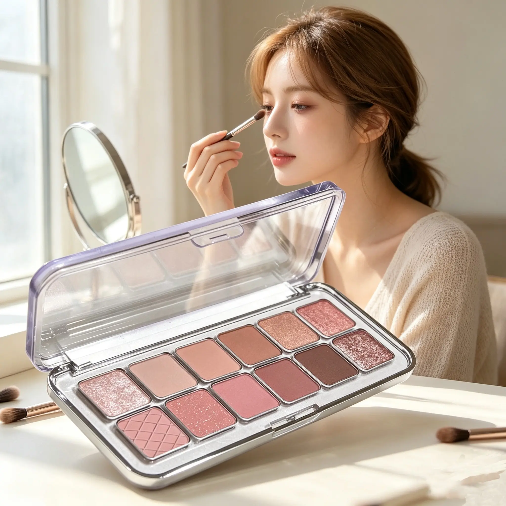 12-Color Korean Low Saturation Matte Eyeshadow Palette, Portable Compact Nude Eyeshadow, Perfect for Smokey Eye Makeup, Daily Spring Summer Makeup