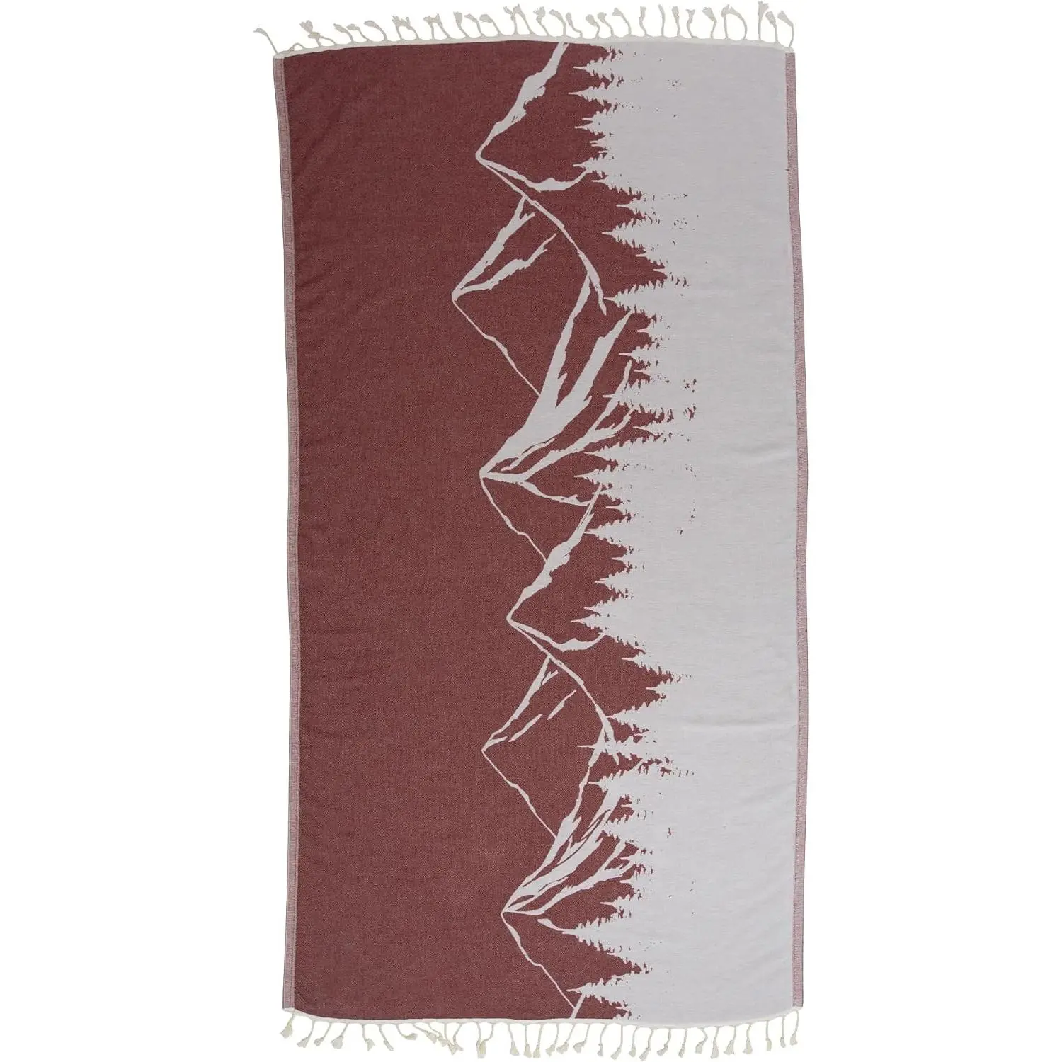 Turkish Towel with Mountain Landscape -   Turkish  - Sand Free Quick Dry Beach Peshtemal - Thin Reversible Absorbent Pool Hammam - Plus Size Gym, Travel Fouta (Burgundy)