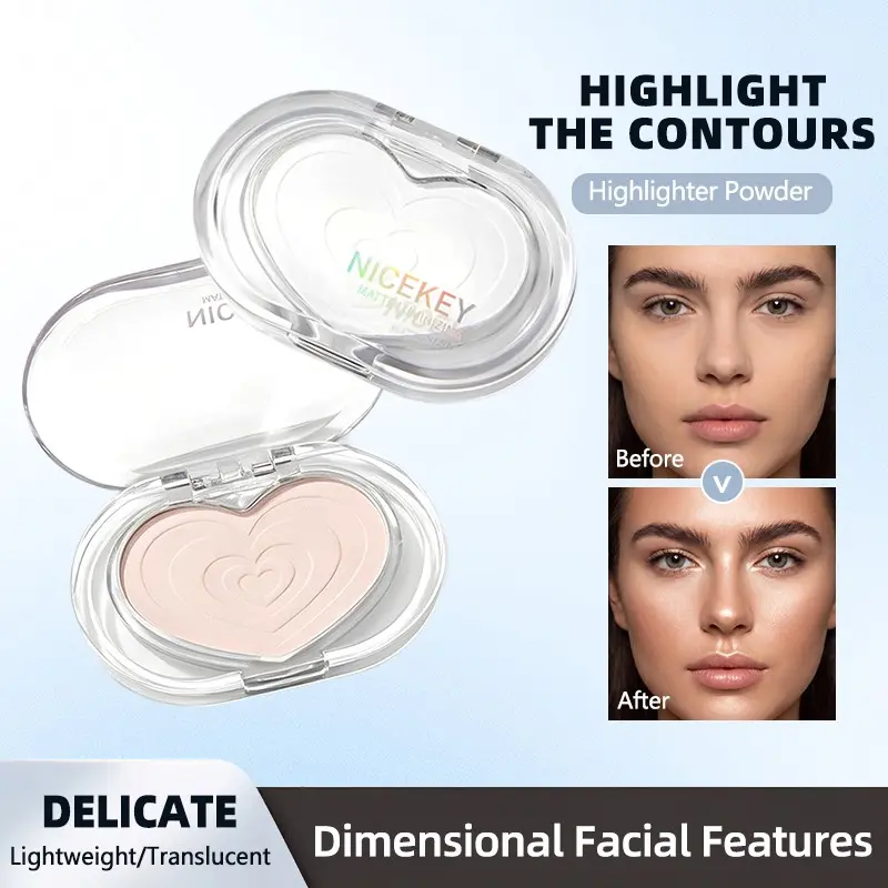 Heart-shaped Matte Highlighter Powder, Soft-Focus Facial Brightener, Fine-texture Contour Powder for Facial Sculpting