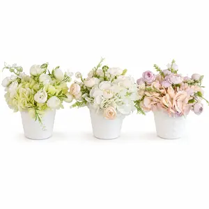 Artificial Indoor Potted Hydrangea Flowers, Small Faux Flower Arrangement in Pot, Fake Plant for Desk, Shelf, Bathroom, Bedroom, Home Office Decor, Multiple Colors