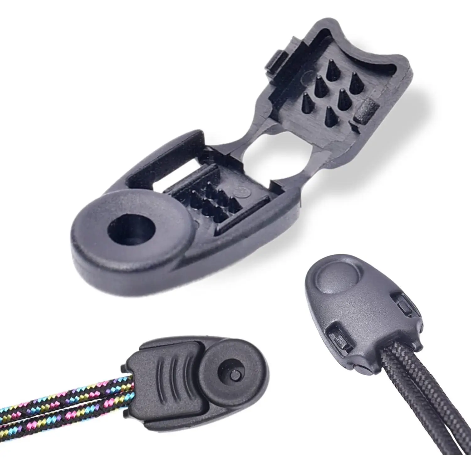 20 Pack Zipper Pull Cord Ends Zipcords Stopper Paracord Parachute Clips Running Shoe lace Elastic Shock Bungee Rope Drawstrings Ends Lock DIY  Plastic Black