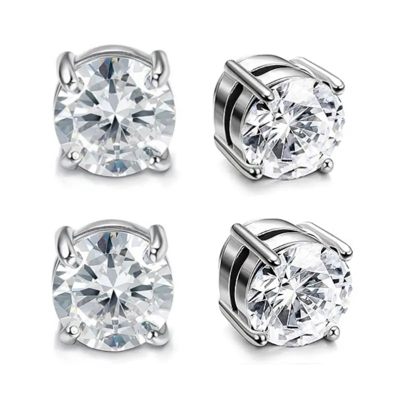 Stainless Steel Magnetic Stud Earrings | Non-Piercing Clip-On CZ Bling | Unisex Trendy No-Hole Jewelry | Everyday Gift Idea