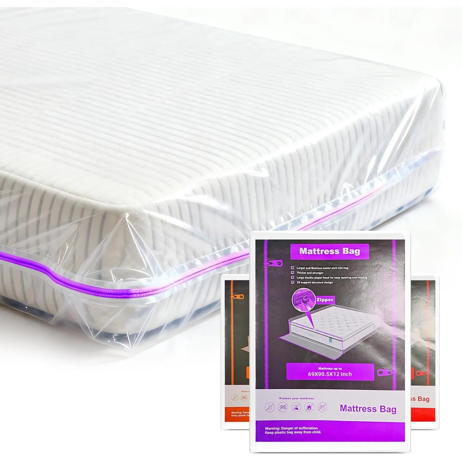 6Mil Heavy Duty Mattress Bag for Moving & Storage -  Zippered Mattress Cover, -Proof Dust-Proof  Plastic Encasement, Fits Up to 14 Inch Mattress(?)
