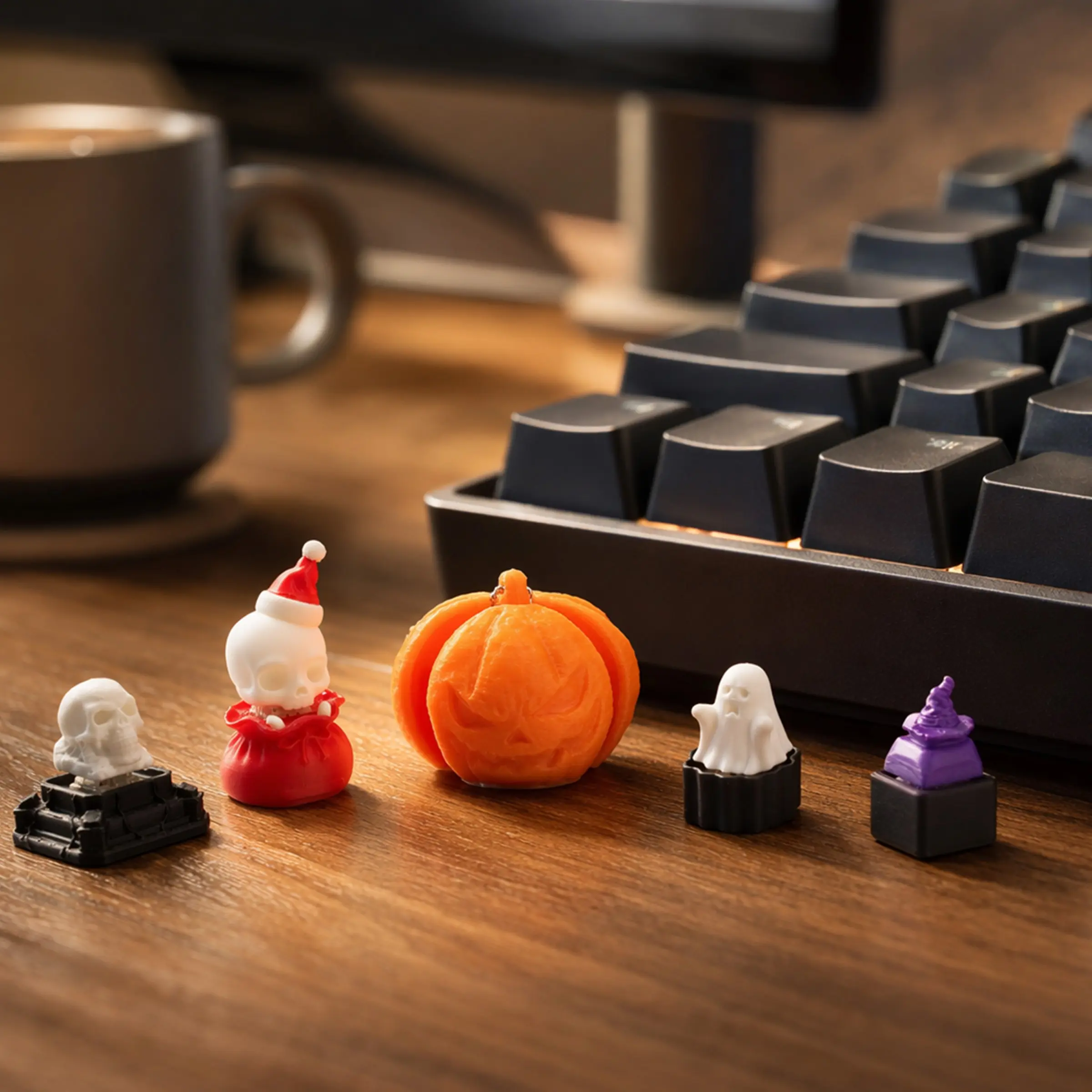 Multiple Styles 3D Printed Stress Relief Buttons, Pumpkin Ghost Skull Christmas Key Caps, Halloween Christmas Novelty Gifts