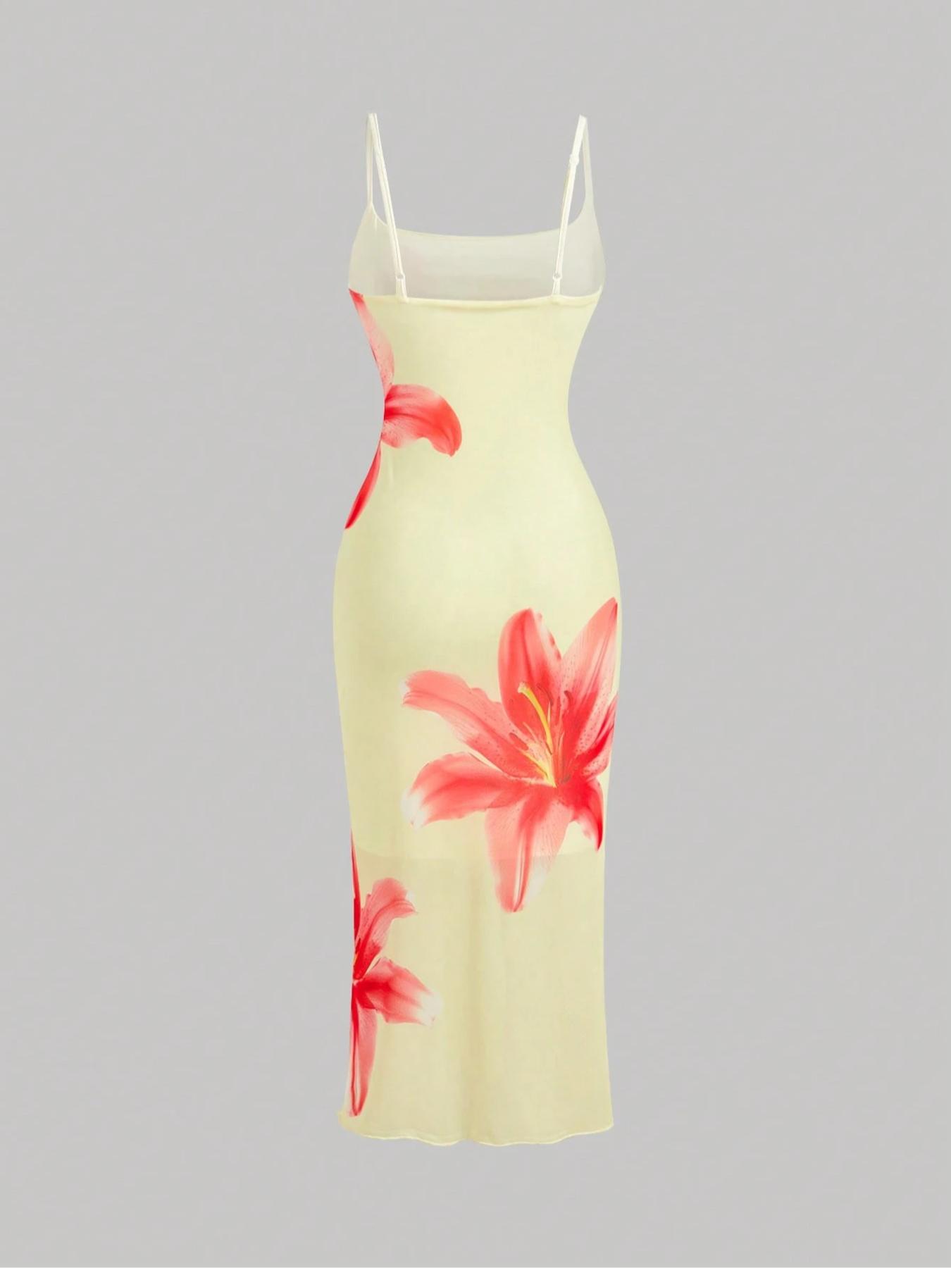 Women's Floral Print Cami Dress, Elegant Sleeveless Bodycon Dress for Party Holiday Wedding, Ladies Clothes for Summer
