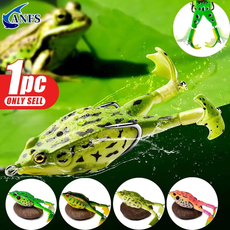 Topwater Bass Fishing Lure with Hook, 1 Count Rotating Legs Frog Fishing Bait, Soft Artificial Fishing Accessories for Freshwater & Saltwater, Saltwater Fishing Lures, Fishing Supplies