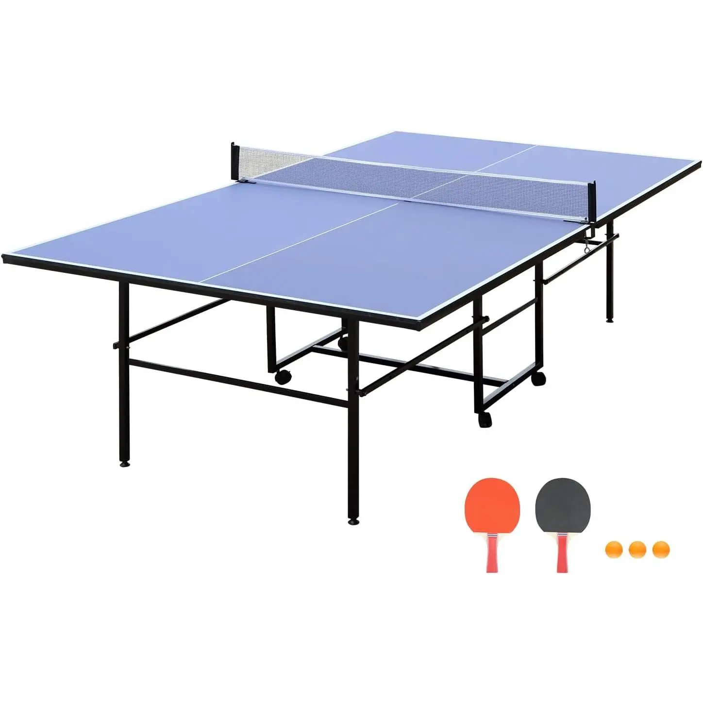 9FT Professional Foldable Ping Pong Table, Portable Indoor Outdoor Table Tennis Game Set with Net, 2 Paddles & 3 Balls, Single Player Playback Mode, Quick Assembly for Living Room, Game Room, Office & Backyard Recreational Play