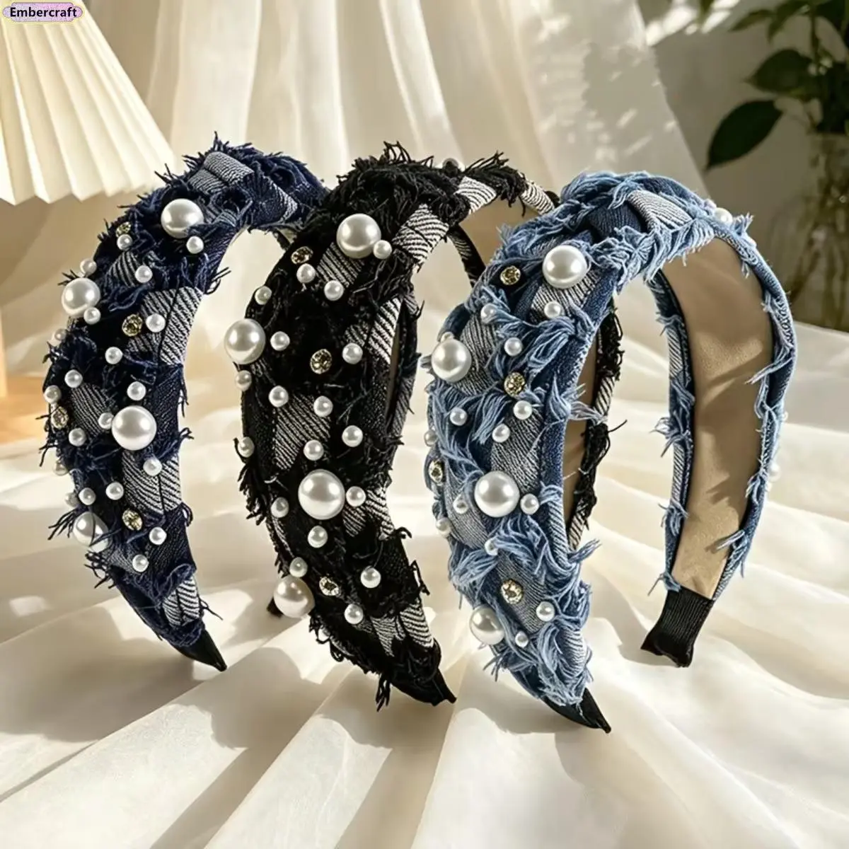 Women's Fashion Pearl Headband - Rhinestone Knotted Padded Pearl Hair Accessories, Unisex Coquette Old Money Viral Aesthetic, Comfy Must-Have for Wedding Party, Casual Daily Wear, Fashion Headband, Hair Styling Headband