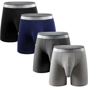 Men's Underwear Cotton Boxer Briefs Long Leg Boxer Brief Shorts No Ride Up Boxers with Separate Pouch