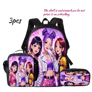 This 3-piece set includes an adorable singer backpack, a brightly colored stage-style printed teen backpack, a lunch bag, a pencil case, a stylish commuter bag, and a large-capacity travel bag with storage compartments, suitable for teenagers.