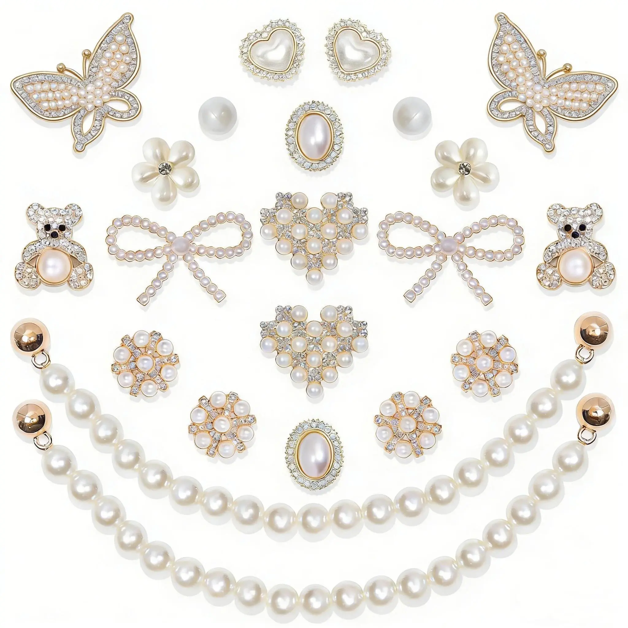 SOGLLQAM Shoe Charms for Women – Pearl & Flower Rhinestone Chain Shoe Decorations, Bling Accessories for Party & Birthday Footwear Shiny