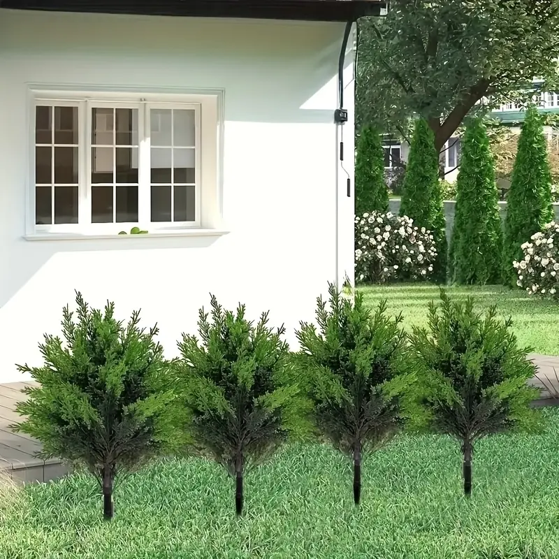 4Pcs Artificial Cedar Topiary Ball Stakes | UV Resistant Faux Shrub Bushes Artificial Shrubbery for Outdoor Garden Decor Artificial Plants