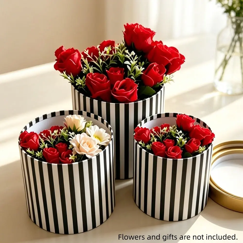 Striped Cylindrical Gift Box Set, Ideal for Home Storage and Gift Wrapping, Empty Packaging Boxes for Flowers and Gifts