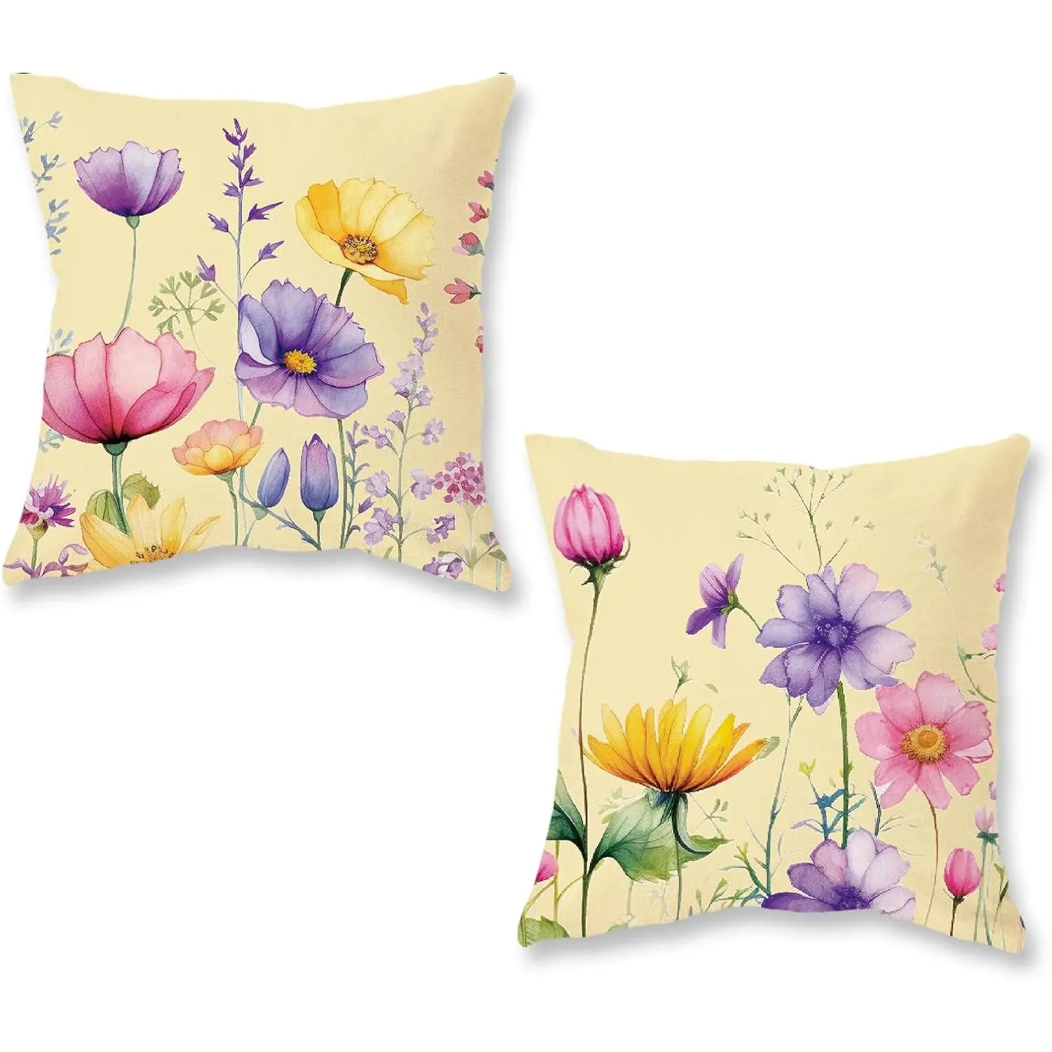 Spring Pillow Covers 18x18 Inch Set of 2 Floral Colorful  Decorations  Living Room Outdoor Cushion Case for Sofa Couch  Bed Yellow